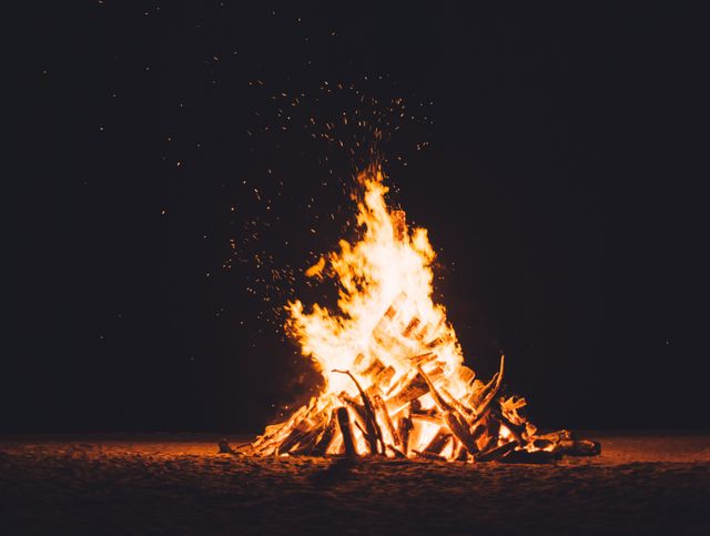 Bonfire on beach at night