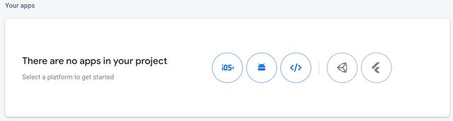Screenshot of Firebase settings missing app setup